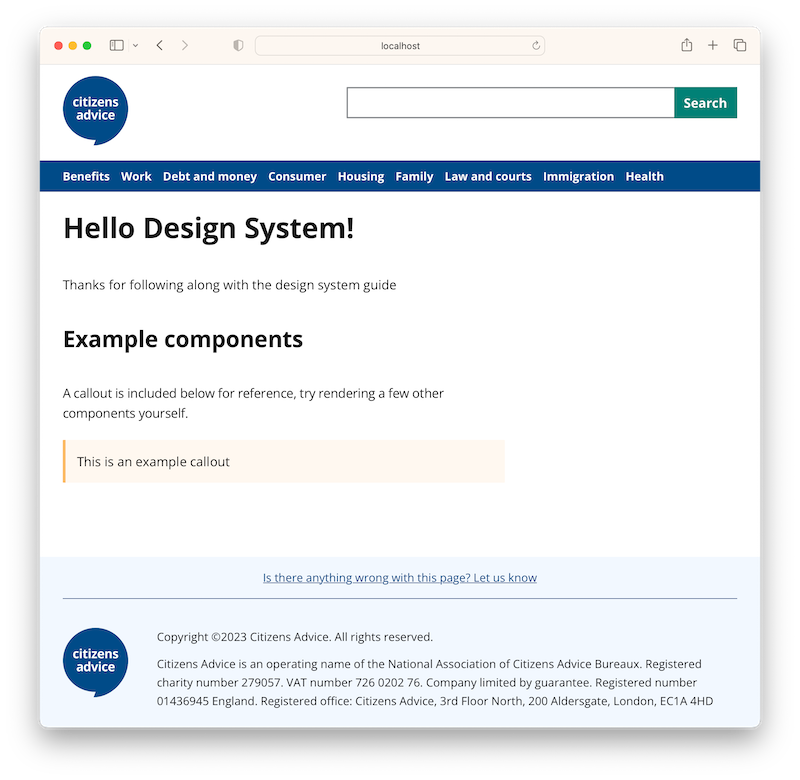 A Rails application using the design system header and footer